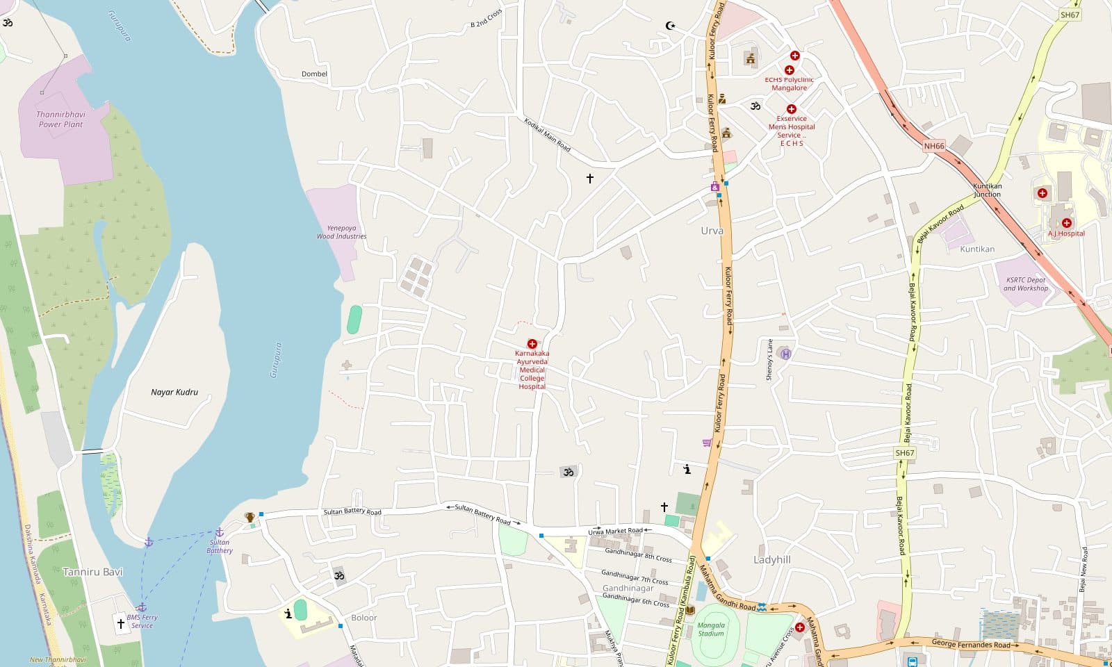 Map showing the approximate location of the villa in Urwa, Mangalore